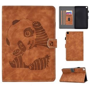 For Galaxy Tab A 8.0 (2019) T290 Embossing Sewing Thread Horizontal Painted Flat Leather Case with Pen Cover & Anti Skid Strip & Card Slot & Holder(Brown)