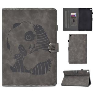 For Galaxy Tab A 10.1 (2019) T510 Embossing Sewing Thread Horizontal Painted Flat Leather Case with Pen Cover & Anti Skid Strip & Card Slot & Holder(Gray)