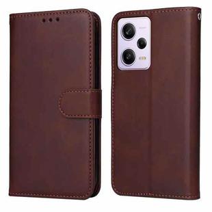 For Xiaomi Redmi Note 12 Pro 5G China Classic Calf Texture Flip Leather Case(Brown)