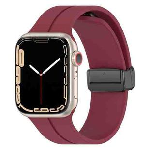 Solid Color Magnetic Buckle Silicone Watch Band For Apple Watch Ultra 49mm / Series 8&7 45mm / SE 2&6&SE&5&4 44mm(Wine Red)