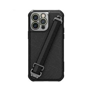 For iPhone 14 Pro Max NILLKIN MagSafe Full Coverage Phone Case with Wrist Strap(Black)