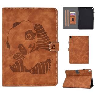 For iPad 10.2 Embossing Sewing Thread Horizontal Painted Flat Leather Case with Sleep Function & Pen Cover & Anti Skid Strip & Card Slot & Holder(Brown)