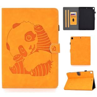 For iPad Pro 10.5 inch Embossing Panda Sewing Thread Horizontal Painted Flat Leather Case with Sleep Function & Pen Cover & Anti Skid Strip & Card Slot & Holder(Khaki)