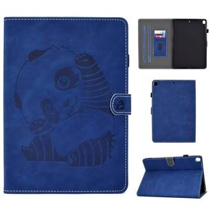 For iPad Pro 10.5 inch Embossing Panda Sewing Thread Horizontal Painted Flat Leather Case with Sleep Function & Pen Cover & Anti Skid Strip & Card Slot & Holder(Blue)