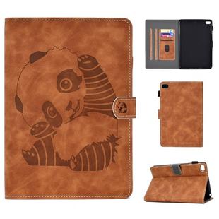 For iPad mini 2 / 3 / 4 / 5 Embossing Sewing Thread Horizontal Painted Flat Leather Case with Sleep Function & Pen Cover & Anti Skid Strip & Card Slot & Holder(Brown)