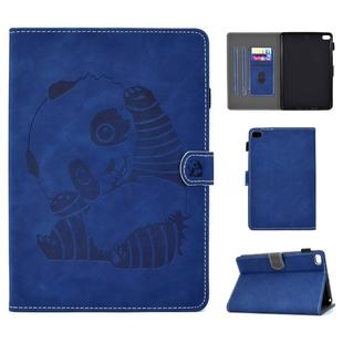 For iPad mini 2 / 3 / 4 / 5 Embossing Sewing Thread Horizontal Painted Flat Leather Case with Sleep Function & Pen Cover & Anti Skid Strip & Card Slot & Holder(Blue)