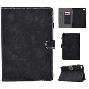 For iPad mini 2 / 3 / 4 / 5 Embossing Sewing Thread Horizontal Painted Flat Leather Case with Sleep Function & Pen Cover & Anti Skid Strip & Card Slot & Holder(Black)