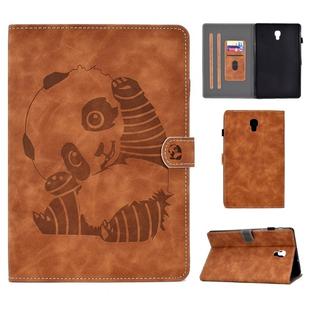 For Galaxy Tab A 10.5 T590 Embossing Sewing Thread Horizontal Painted Flat Leather Case with Sleep Function & Pen Cover & Anti Skid Strip & Card Slot & Holder(Brown)