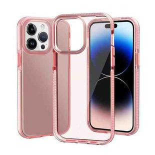 For iPhone 14 Pro Max Two-color Shockproof High Transparency TPU Phone Case(Pink)