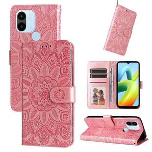 For Xiaomi Redmi A1+ Embossed Sunflower Leather Phone Case(Pink)