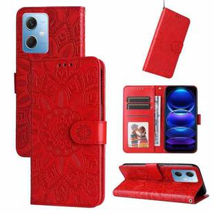 For Xiaomi Redmi Note 12 China Embossed Sunflower Leather Phone Case(Red)