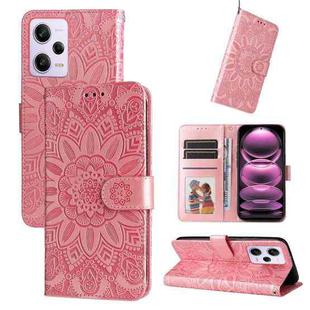 For Xiaomi Redmi Note 12 Pro 5G China Embossed Sunflower Leather Phone Case(Pink)