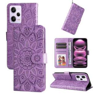 For Xiaomi Redmi Note 12 Pro 5G China Embossed Sunflower Leather Phone Case(Purple)