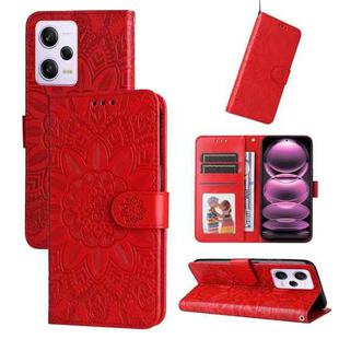 For Xiaomi Redmi Note 12 Pro 5G China Embossed Sunflower Leather Phone Case(Red)