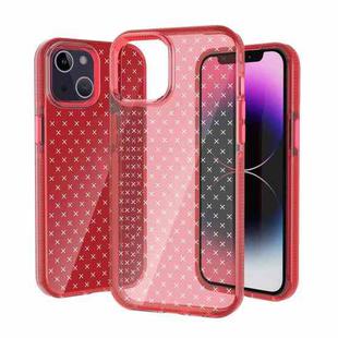 For iPhone 14 Grid Pattern Transparent TPU Phone Case(Red)