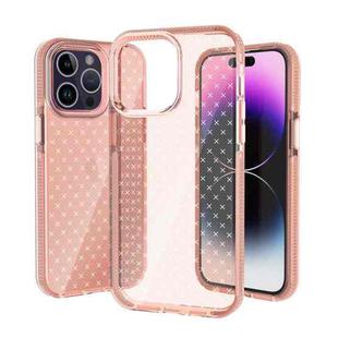 For iPhone 14 Pro Grid Pattern Transparent TPU Phone Case(Pink)