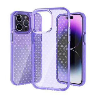 For iPhone 14 Pro Grid Pattern Transparent TPU Phone Case(Purple)