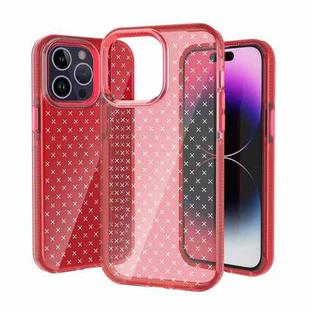 For iPhone 14 Pro Grid Pattern Transparent TPU Phone Case(Red)