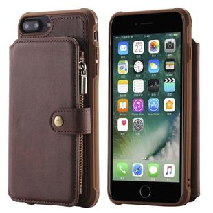 For iPhone 7 Plus / 8 Plus Zipper Shockproof Protective Case with Card Slots & Bracket & Photo Holder & Wallet Function(Coffee)