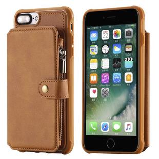 For iPhone 7 Plus / 8 Plus Zipper Shockproof Protective Case with Card Slots & Bracket & Photo Holder & Wallet Function(Brown)