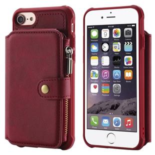 For iPhone 6 Zipper Shockproof Protective Case with Card Slots & Bracket & Photo Holder & Wallet Function(Red)