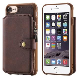 For iPhone SE 2022 / SE 2020 / 8 / 7 Zipper Shockproof Protective Case with Card Slots & Bracket & Photo Holder & Wallet Function(Coffee)