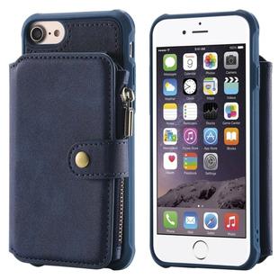 For iPhone SE 2022 / SE 2020 / 8 / 7 Zipper Shockproof Protective Case with Card Slots & Bracket & Photo Holder & Wallet Function(Blue)