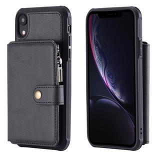 For iPhone XR Zipper Shockproof Protective Case with Card Slots & Bracket & Photo Holder & Wallet Function(Black)
