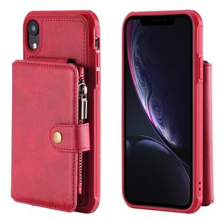For iPhone XR Zipper Shockproof Protective Case with Card Slots & Bracket & Photo Holder & Wallet Function(Red)
