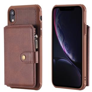 For iPhone XR Zipper Shockproof Protective Case with Card Slots & Bracket & Photo Holder & Wallet Function(Coffee)