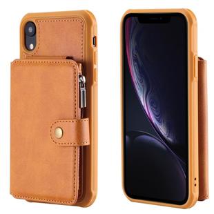 For iPhone XR Zipper Shockproof Protective Case with Card Slots & Bracket & Photo Holder & Wallet Function(Brown)