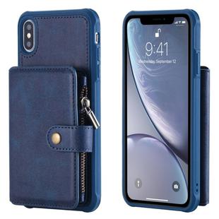 For iPhone XS Max Zipper Shockproof Protective Case with Card Slots & Bracket & Photo Holder & Wallet Function(Blue)