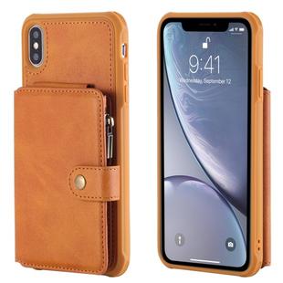 For iPhone XS Max Zipper Shockproof Protective Case with Card Slots & Bracket & Photo Holder & Wallet Function(Brown)