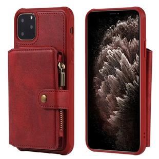 For iPhone 11 Pro Max Zipper Shockproof Protective Case with Card Slots & Bracket & Photo Holder & Wallet Function(Red)