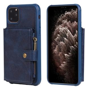 For iPhone 11 Pro Max Zipper Shockproof Protective Case with Card Slots & Bracket & Photo Holder & Wallet Function(Blue)
