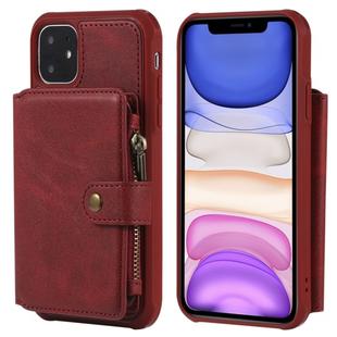 For iPhone 11 Zipper Shockproof Protective Case with Card Slots & Bracket & Photo Holder & Wallet Function(Red)