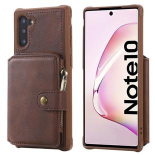 For Galaxy Note 10 Zipper Shockproof Protective Case with Card Slots & Bracket & Photo Holder & Wallet Function(Coffee)