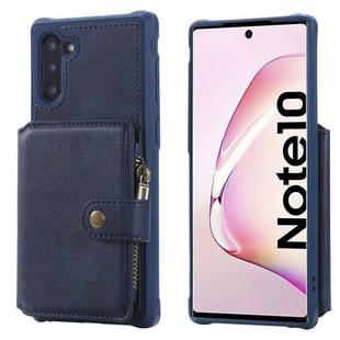 For Galaxy Note 10 Zipper Shockproof Protective Case with Card Slots & Bracket & Photo Holder & Wallet Function(Blue)