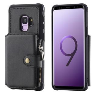 For Galaxy S9 Zipper Shockproof Protective Case with Card Slots & Bracket & Photo Holder & Wallet Function(Black)