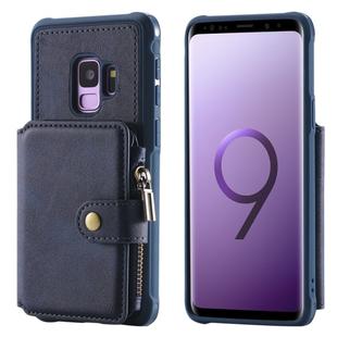 For Galaxy S9 Zipper Shockproof Protective Case with Card Slots & Bracket & Photo Holder & Wallet Function(Blue)