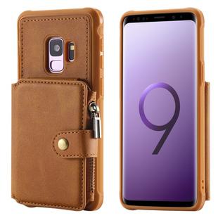 For Galaxy S9 Zipper Shockproof Protective Case with Card Slots & Bracket & Photo Holder & Wallet Function(Brown)