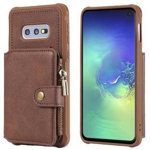 For Galaxy S10e Zipper Shockproof Protective Case with Card Slots & Bracket & Photo Holder & Wallet Function(Coffee)