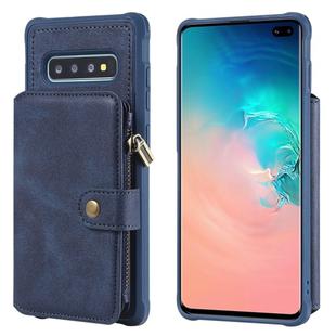 For Galaxy S10 Plus Zipper Shockproof Protective Case with Card Slots & Bracket & Photo Holder & Wallet Function(Blue)