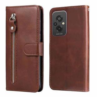For Xiaomi Redmi 11 Prime 4G Calf Texture Zipper Leather Phone Case(Brown)
