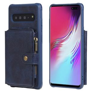 For Galaxy S10 5G Zipper Shockproof Protective Case with Card Slots & Bracket & Photo Holder & Wallet Function(Blue)