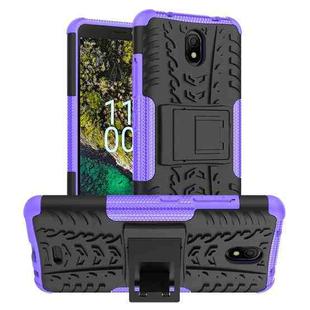 For Nokia C100 Tire Texture TPU + PC Phone Case with Holder(Purple)