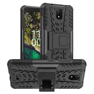 For Nokia C100 Tire Texture TPU + PC Phone Case with Holder(Black)