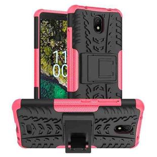 For Nokia C100 Tire Texture TPU + PC Phone Case with Holder(Pink)