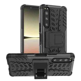 For Sony Xperia 5 IV Tire Texture TPU + PC Phone Case with Holder(Black)