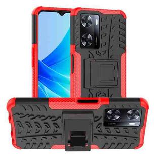 For OPPO A57 4G Tire Texture TPU + PC Phone Case with Holder(Red)